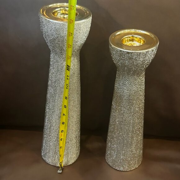 NWOT Set of 2 Luxury Champagne Beaded Ceramic Decorative Candle Holders - Picture 11 of 16